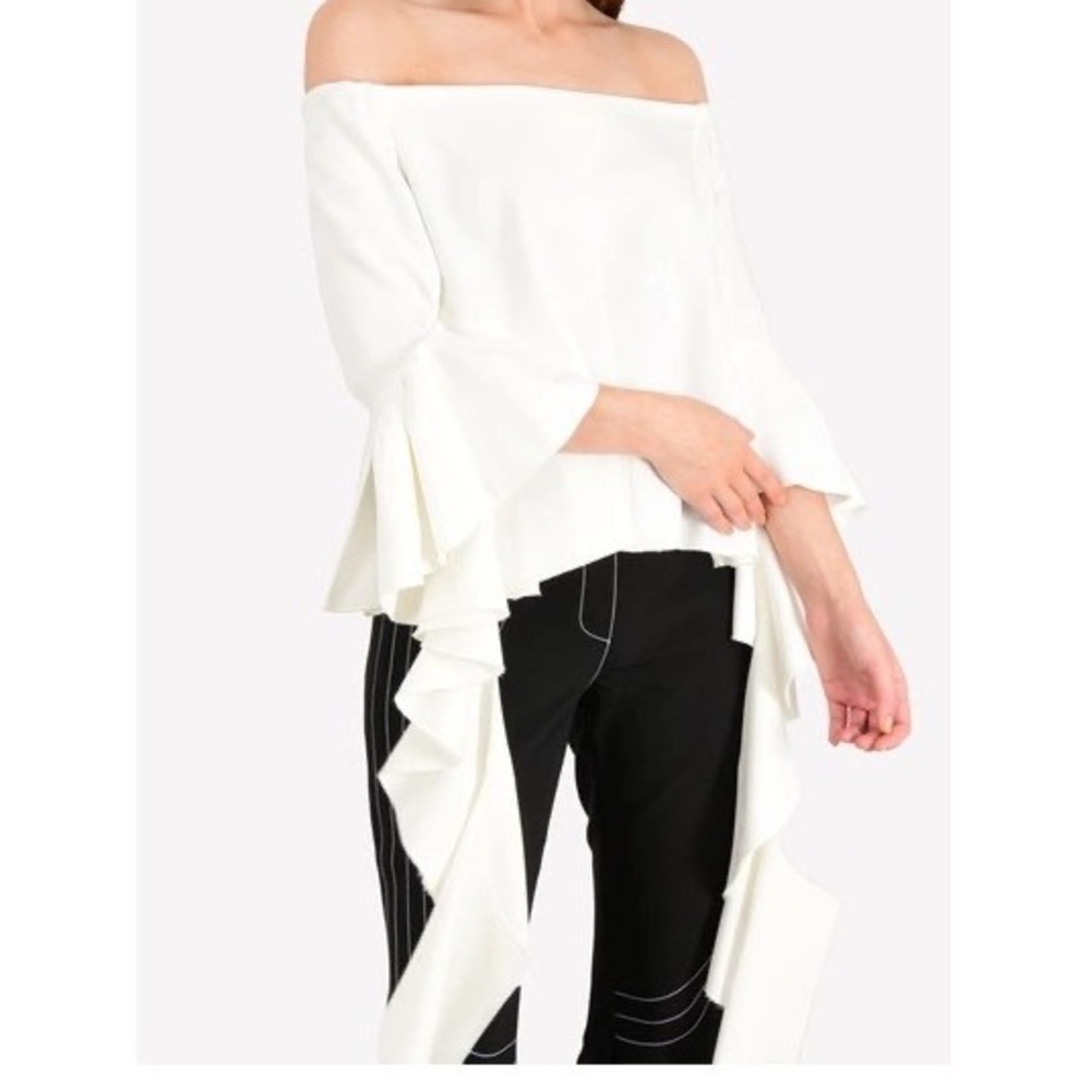 ELLERY Delores Off-Shoulder Bell Sleeve Top White‎ Italian Cotton US 0 NEW